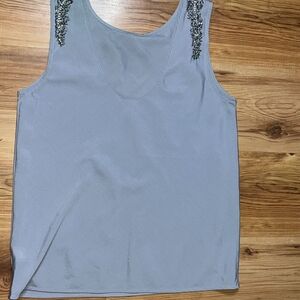 Blue Embellished Sleeveless Tank Top